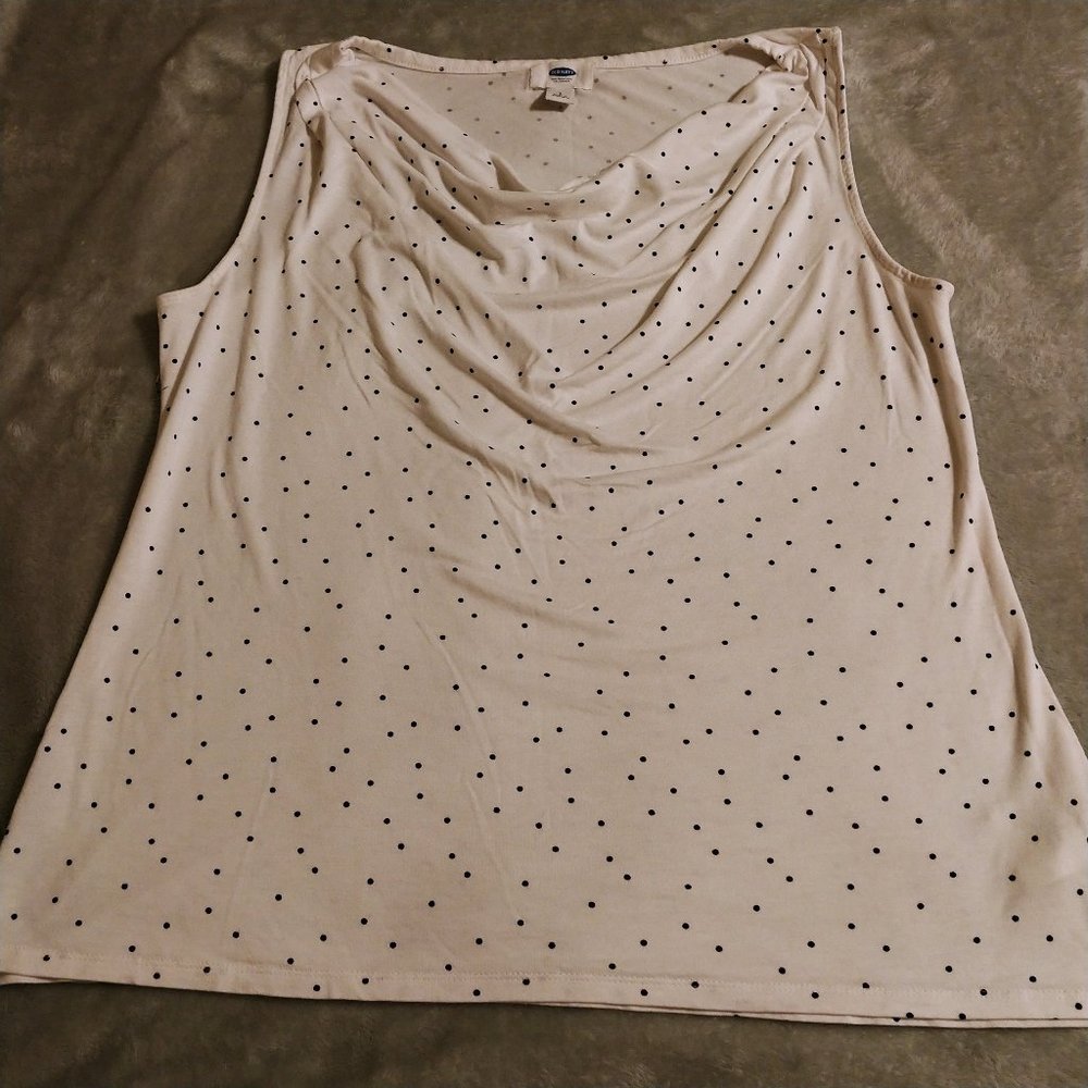 Old Navy Black and White Polka Dot Cowlneck Tank - Size L